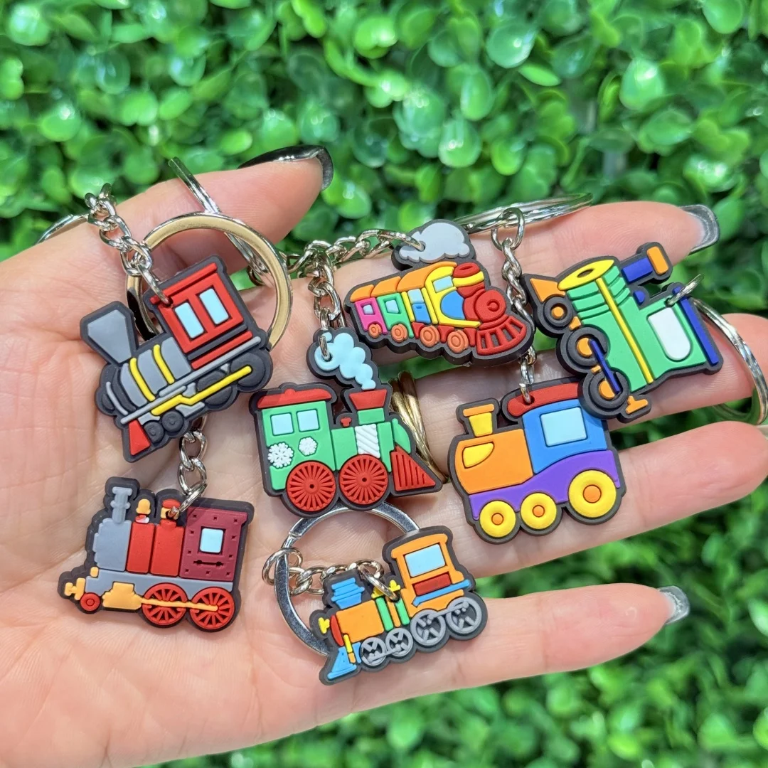 1/7Pcs Steam Train Key Ring Decorations Locomotive Keychain Kids Favorite Backpack Pendant Fit Birthday Gift