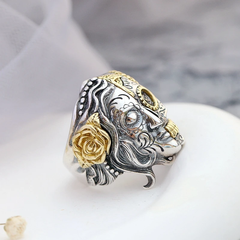 Authentic 925 Sterling Silver Ring Classic Nostalgia Retro Punk Style Skull Open Ring Unisex Fashio Tide Flow Party Jewelry image 4