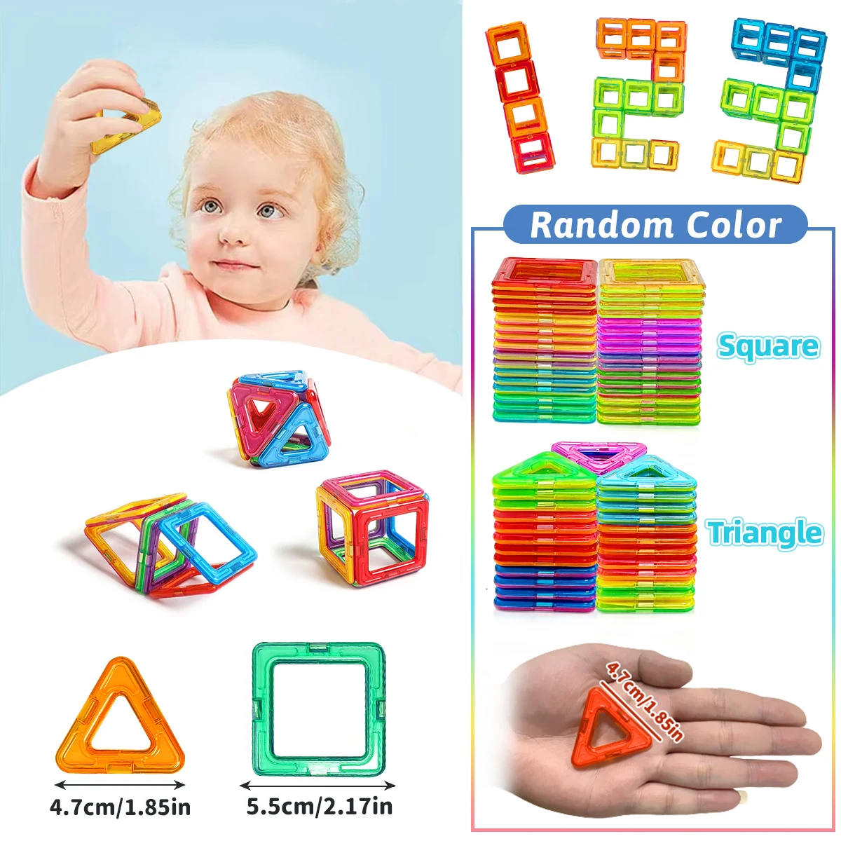 45/75/95PCS 자석 블록 - 어린이용 3D STEM 교육용 조립 장난감 다양한 모양의 자석 블록