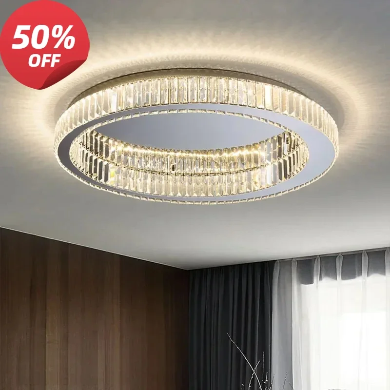 Luxury Modern Simple Crystal Circle Lamp Ceiling Chandelier Bedroom Living Room Study Decorative Led Indoor Light