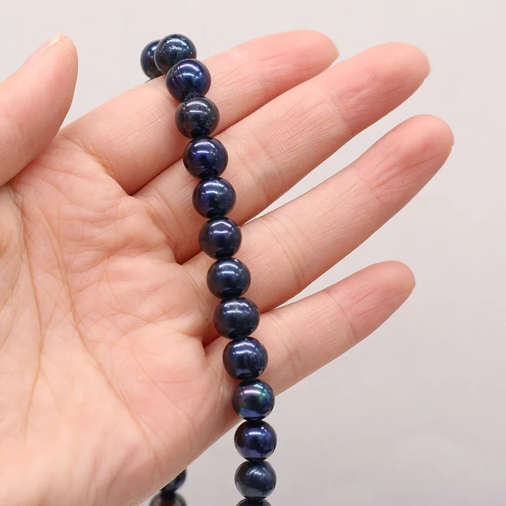 Natural Freshwater Pearls Round Black Loose Round Spacer Beads for Jewelry Making DIY Bracelet Necklace Accessories