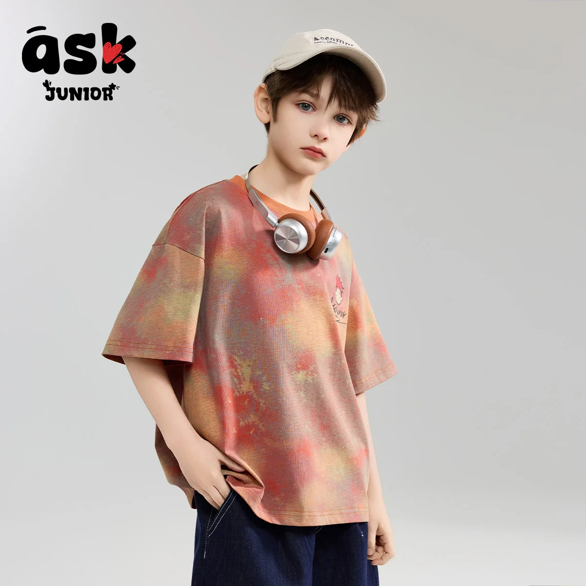 الأطفال الصيف قصيرة الأكمام الفتيان والأطفال الأكبر سنا المتناقضة اللون التعادل صبغ الكرتون المطبوعة قصيرة الأكمام تي شيرت #6