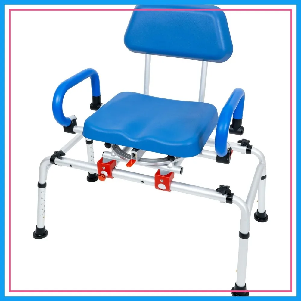 

Swivel Padded Seat Shower Chair with Pivoting Arms, Adjustable Height for Seniors & Handicap, Blue