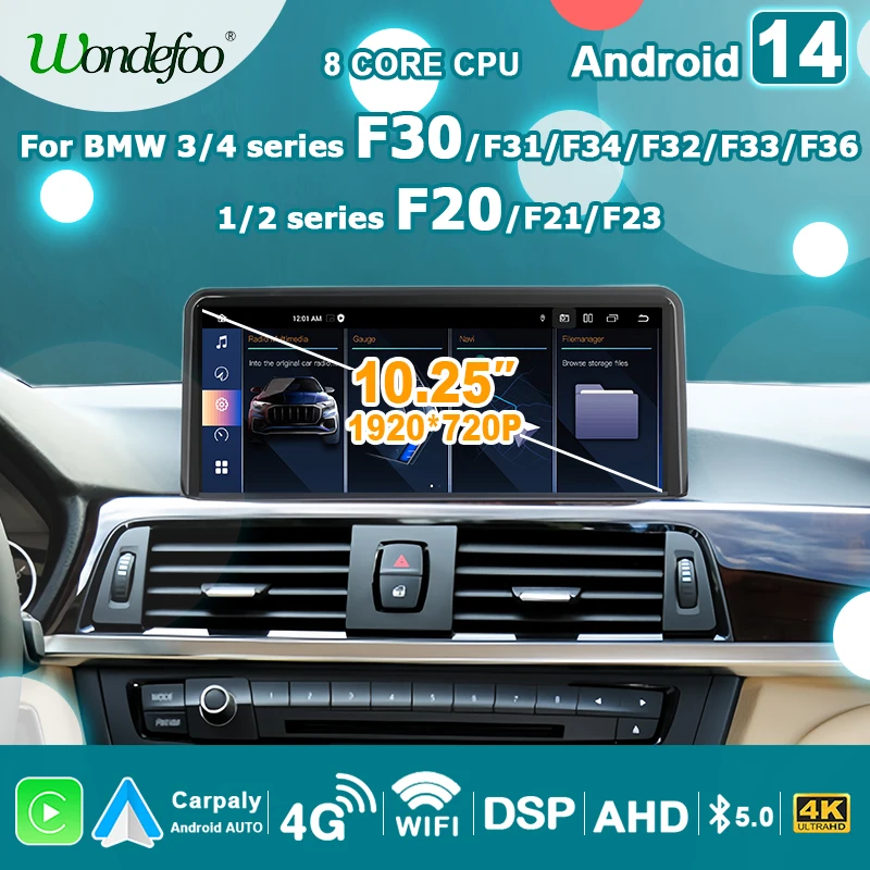 1920*720P 12.5'' Screen Carplay Android 14 Auto Car Radio For BMW 1/2/3/4 Series F20 F21 F30 F31 F34 F32 F33 Multimedia player