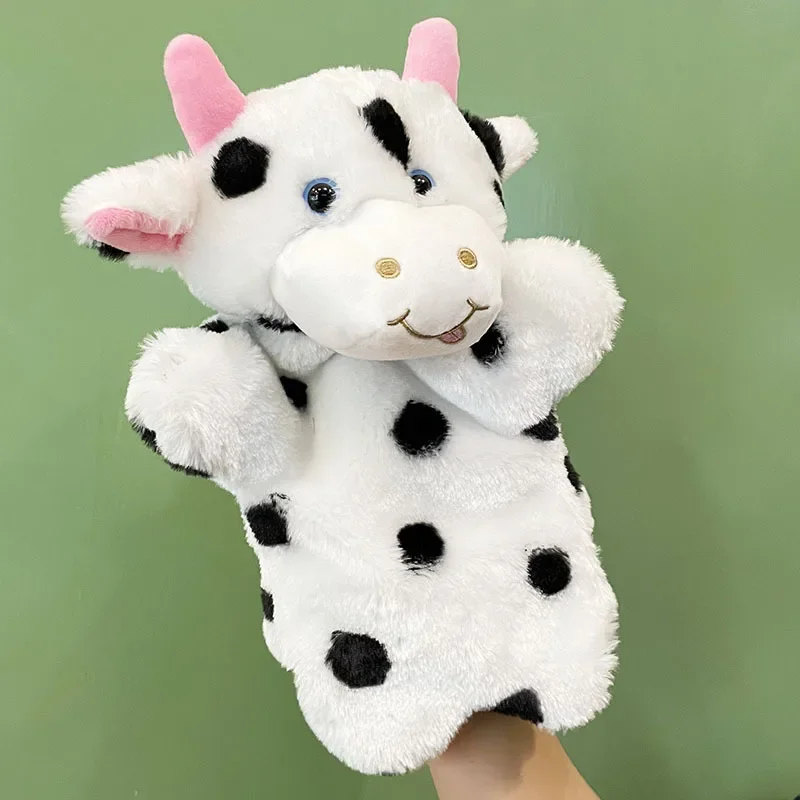 Fantoche de mão brinquedo de pelúcia animal em forma de vaca boneca interativa pai-filho