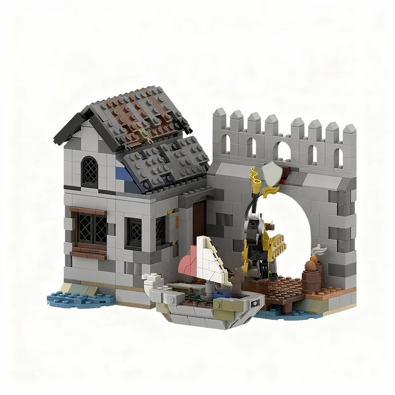 

624PCS MOC Medieval Castle Seaside Port Model Custom Building Blocks DIY Creative Ideas Assembly Display Gift Decoration Home
