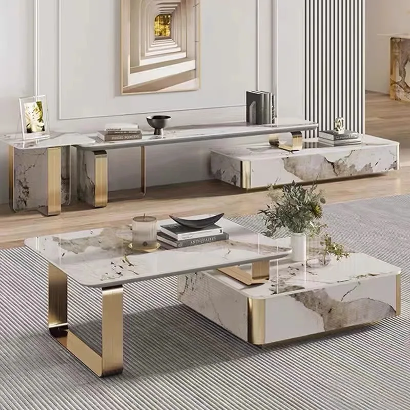 Light luxury Pandora home living room telescopic coffee table combination modern simple small apartment stainless tea table