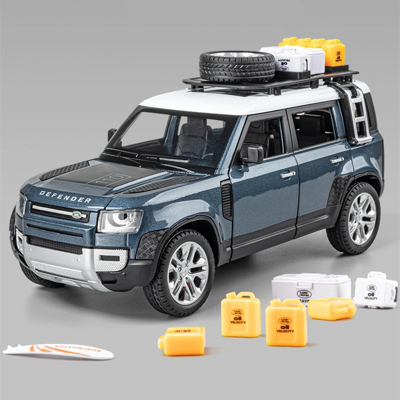 1/24 Range Rover Defender SUV Travel Edition Alloy Car Model Diecast Metal Off-road Vehicles Car Model Sound Light Kids Toy Gift