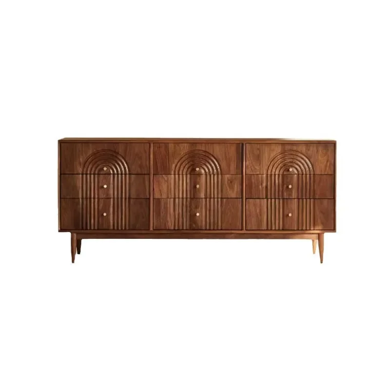 

Nordic solid wood black walnut color nine-chest cabinet retro living room locker modern simple bedroom bedside storage cabinet