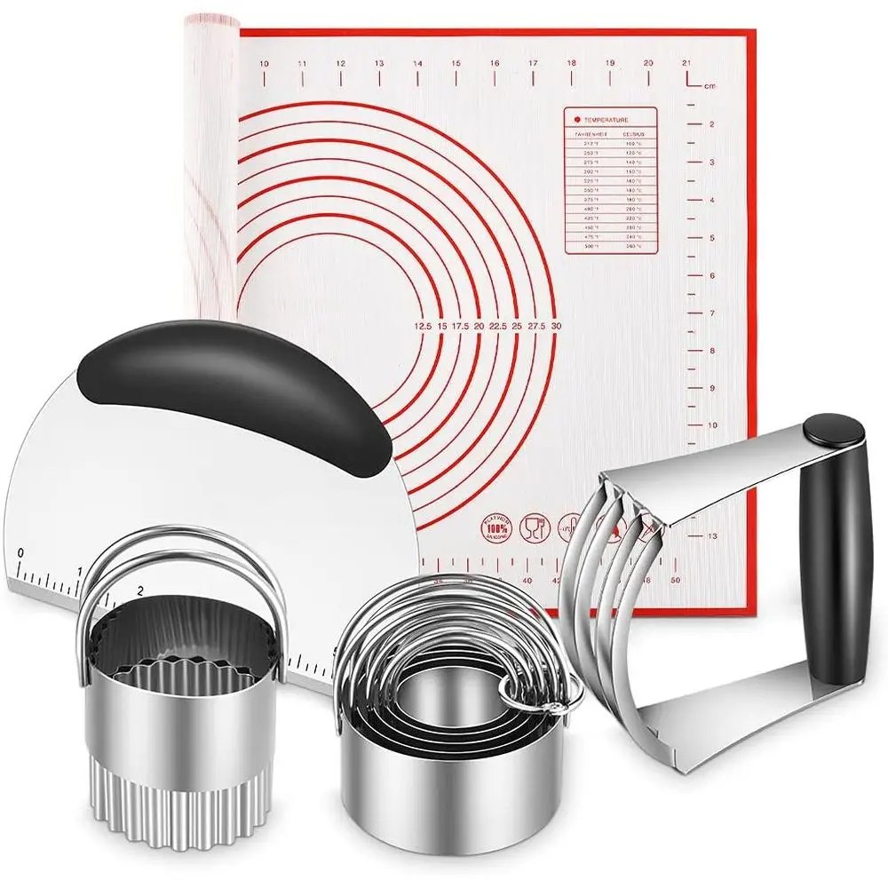 

5-Piece Pastry and Biscuit Cutting Set with Silicone Mat and Stainless Steel Blender