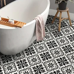 12PCS Moroccan style black and white pattern floor sticker waterproof non-slip home decoration self-adhesive tile sticker