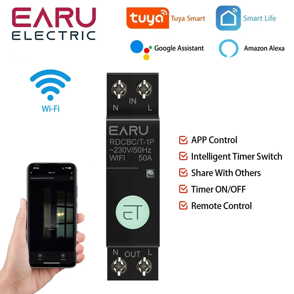 1P+N WIFI Circuit Breaker Smart Time Timer Relay To Switch Voice Remote Control By Tuya Smart House for Alexa Google Home