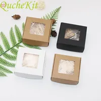 50Pcs Kraft Paper Candy Box Transparent PVC Window Soap Case Wedding Christmas Baby Shower Chocolate Gift Packaging Boxes