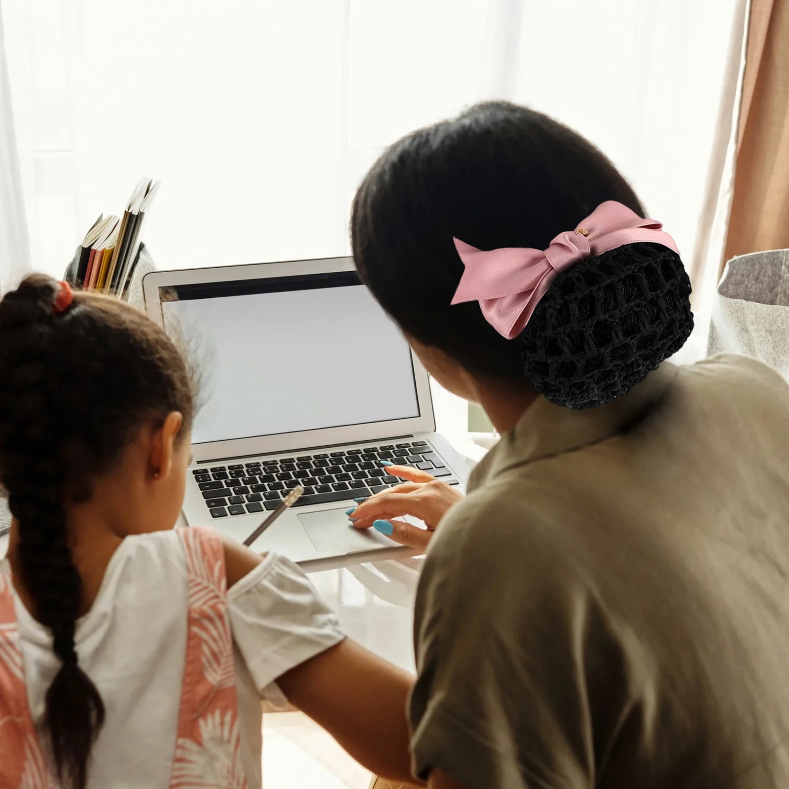 

1Pcs Women Work Hair Snood Bow-Knot Mesh Hairnet Strong Clip Office Hair Cover Accessory Work Headdress Headdress