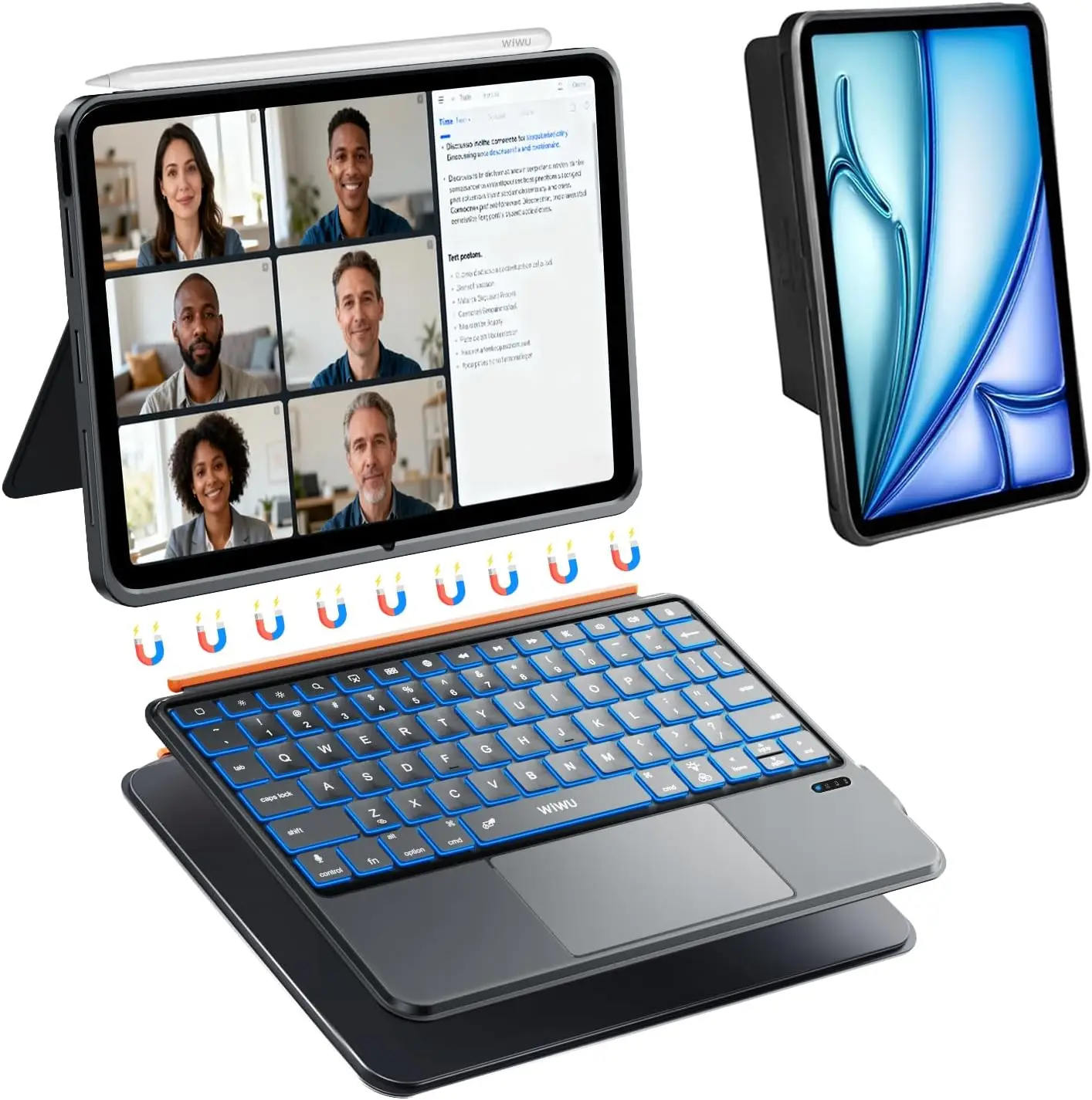 

Чехол-клавиатура для iPad Air 11 дюймов M4/M3/M2, магнитный, съемный, с подсветкой клавиш и тачпадом, регулируемая подставка (черный)