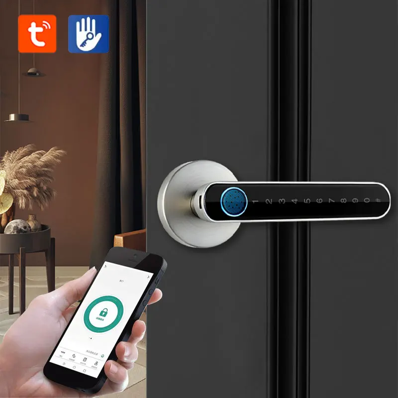 Smart Door Handle Fingerprint Password Digital Lock Tuya App Keyless Entry for Doors Smart Electronic Lock