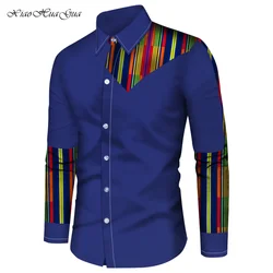 Chemise patchwork à imprimé africain personnalisé pour hommes, chemises Dashiki à manches longues, coupe couvertes, vêtements africains, grande taille 6XL, WYN966