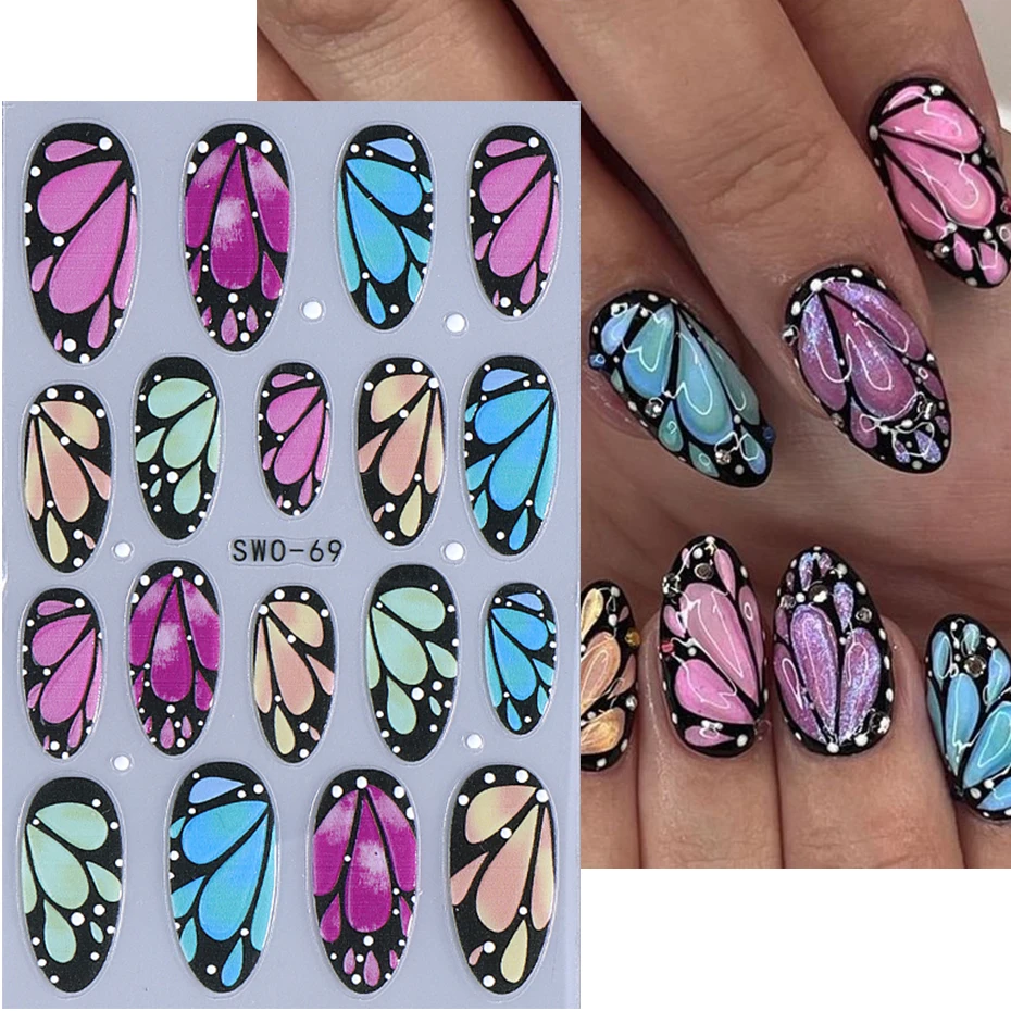 3D Wings Designs Nail Art Aufkleber geprägte Schmetterling Lilienblätter Nagelaufkleber DIY selbstklebende Slider Maniküre Dekoration Tipps
