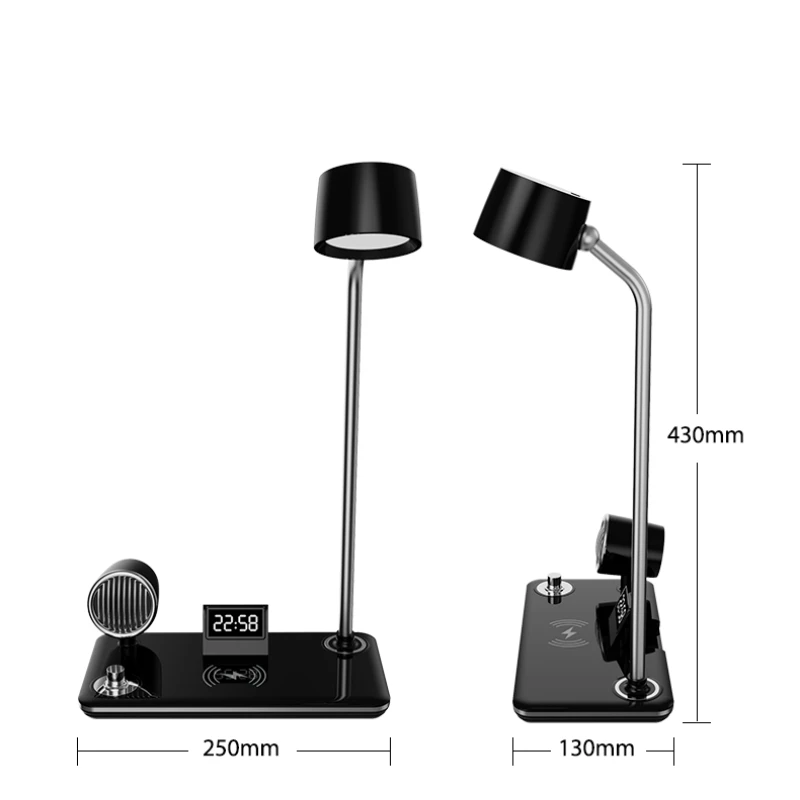 Imagem -06 - Multifunções Led Desk Lamp Carregador sem Fio Pad Stand Relógio Bluetooth Speaker Luz Noturna Porta Usb Iluminação Noturna