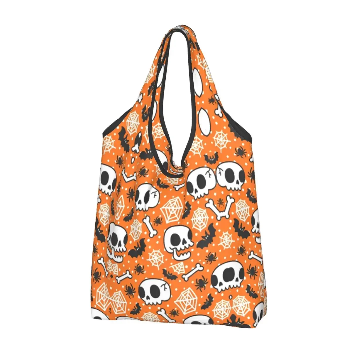 Reusable Halloween Pumpkins Ghosts Grocery Bags Machine Washable Trick or Treat Kawaii Shopping Bags Eco Storage Bag Lightweight