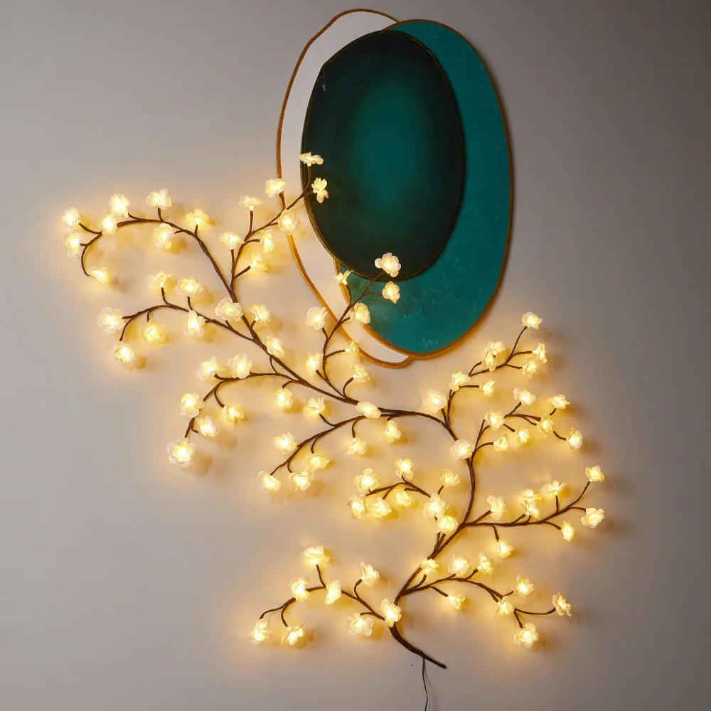 48/72/96/144LED Flor Plum Night Light 8 Modo Ramo Dobrável Luz Controle Remoto para Festa de Natal Decoração de Parede