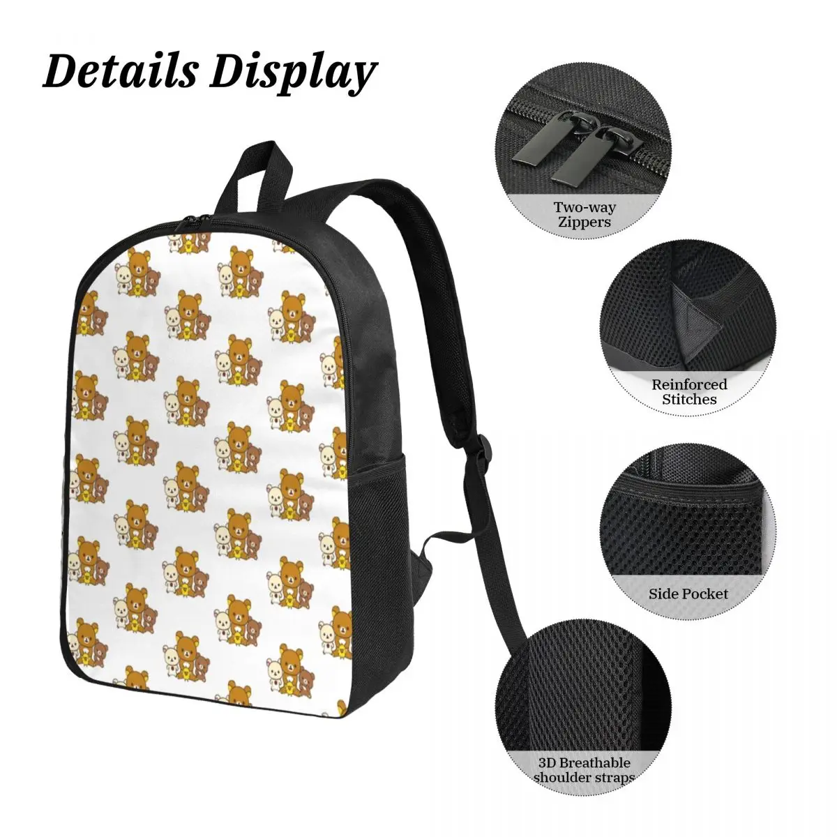 リラックマさくらバックパック学生男の子女の子ブックバッグスクールバッグコンピュータショルダーバッグ 3ps 断熱ランチバッグ鉛筆ケース