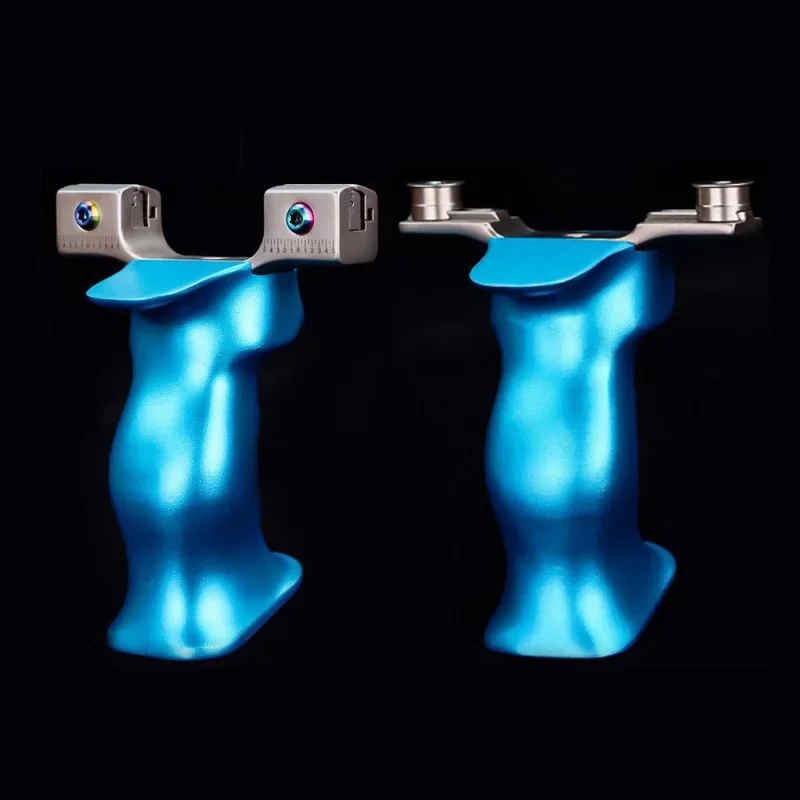Blue Handle Aviation Aluminum Slingshot with Stainless Steel Fork Two Interchangeable Fork Designs for Outdoor Hunting