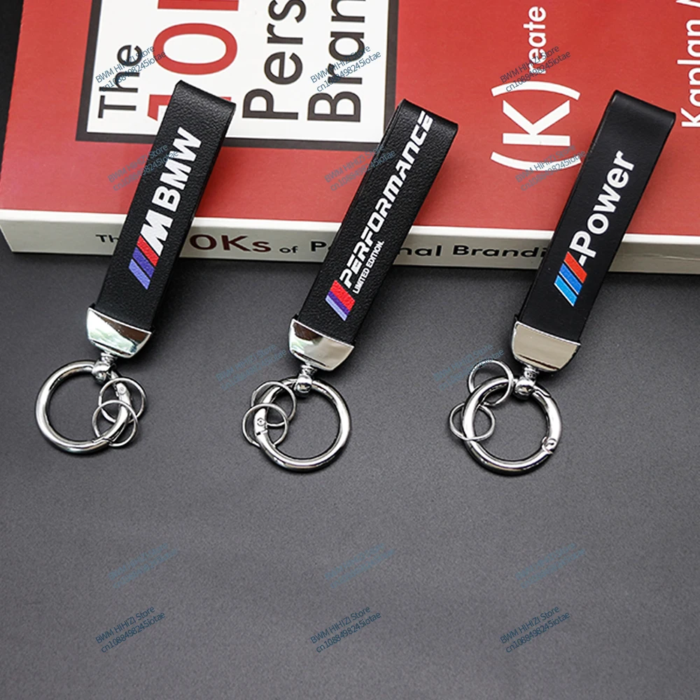 Leather Car Keychain Anti-lost Alloy Metal Ring Pendant For BMW Performance M Power E90 E91 E92 X3 X5 X6 M3 M5 E46 E39 F30 E60