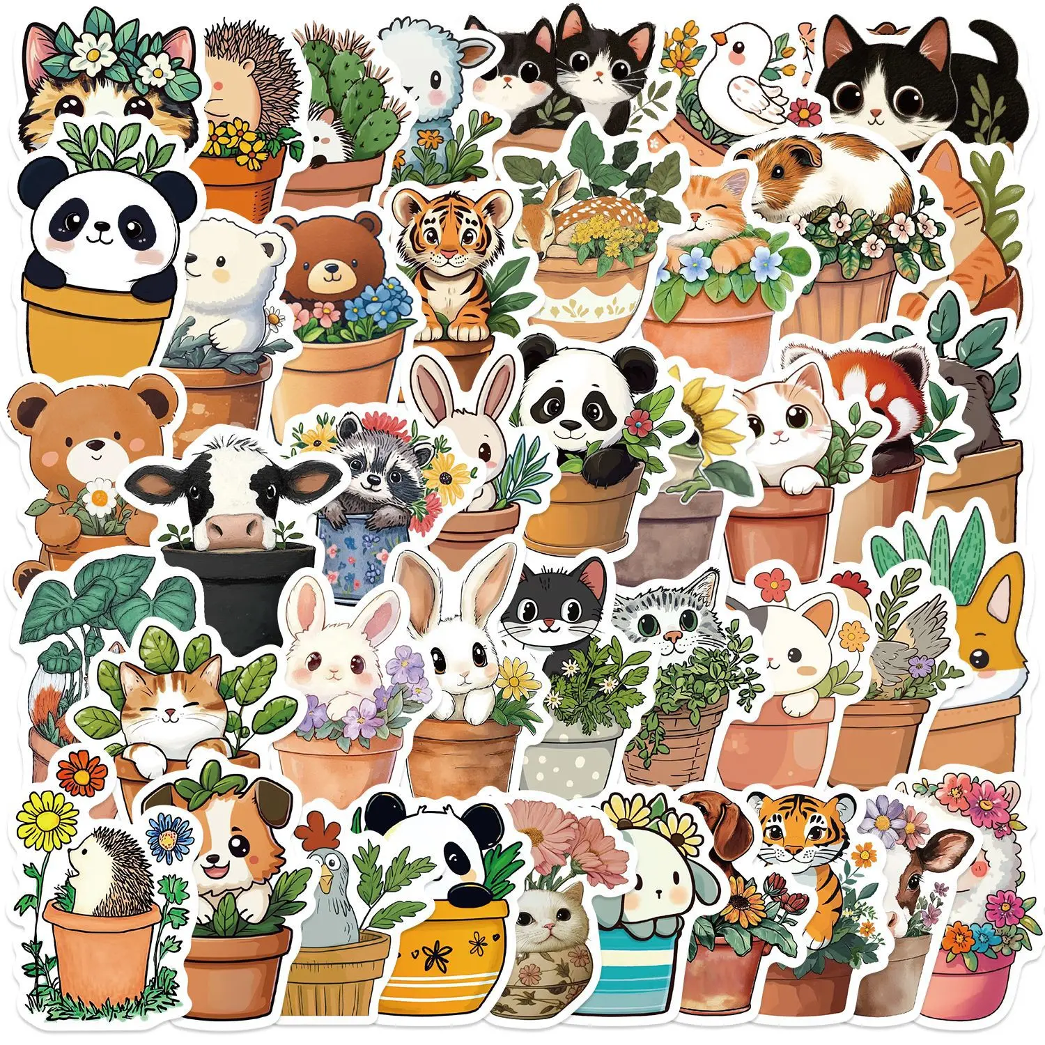 

10/30/50PCS Cartoon Flowerpot Animal Graffiti Sticker Decoration DIY Mobile Phone Case Guitar Skateboard Waterproof Toys Gifts
