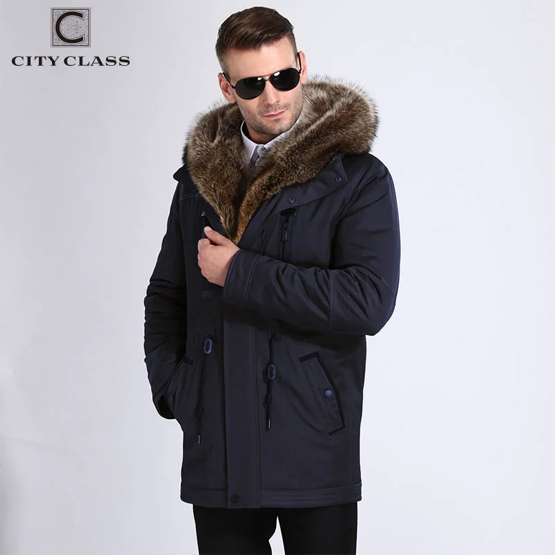 CITY CLASS Brand Winter Men Parka Coats Super Warm Raccoon Fur Hood Removable Camel Hair Filling High Quality Casual Outwear 839