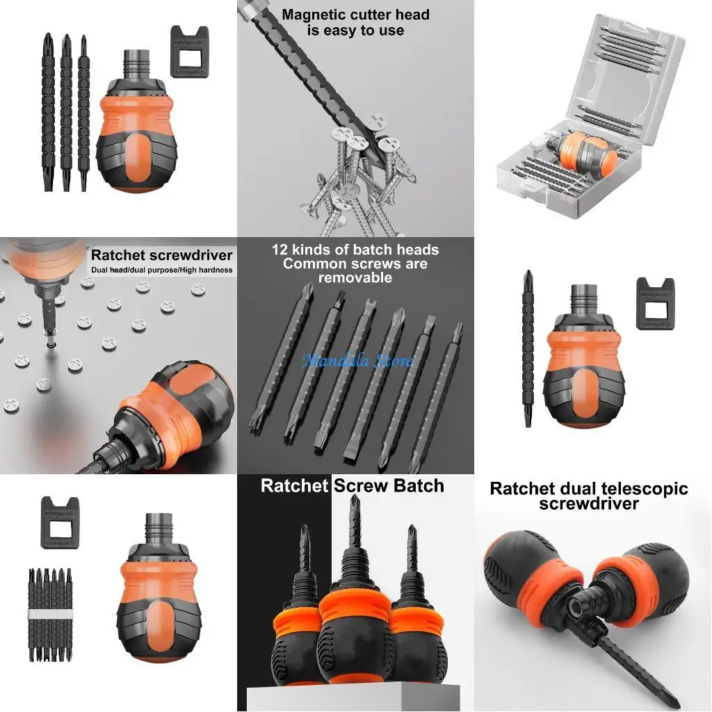 

U2JC Ratchet Screwdriver Set Short Handle Telescopic Double Head Screwdriver Tool Set