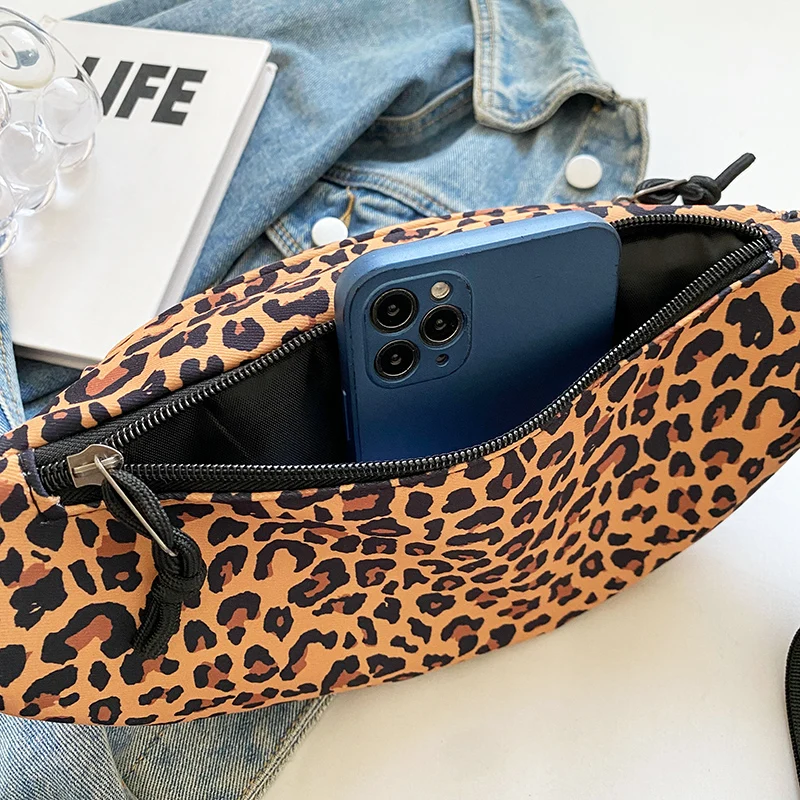 2024 Fashion Leopard Women Fanny Packs Female Cotton Portable Shoulder Waist Pack Lady Casual Purse Wallet Crossbody Chest Bag