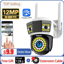 Telecamera CCTV a 3 lenti Yoosee CCTV telecamera a tre obiettivi telecamera di sicurezza IP CCTV WIFI HD 12MP 6K allarme di localizzazione automatica impermeabile per esterni