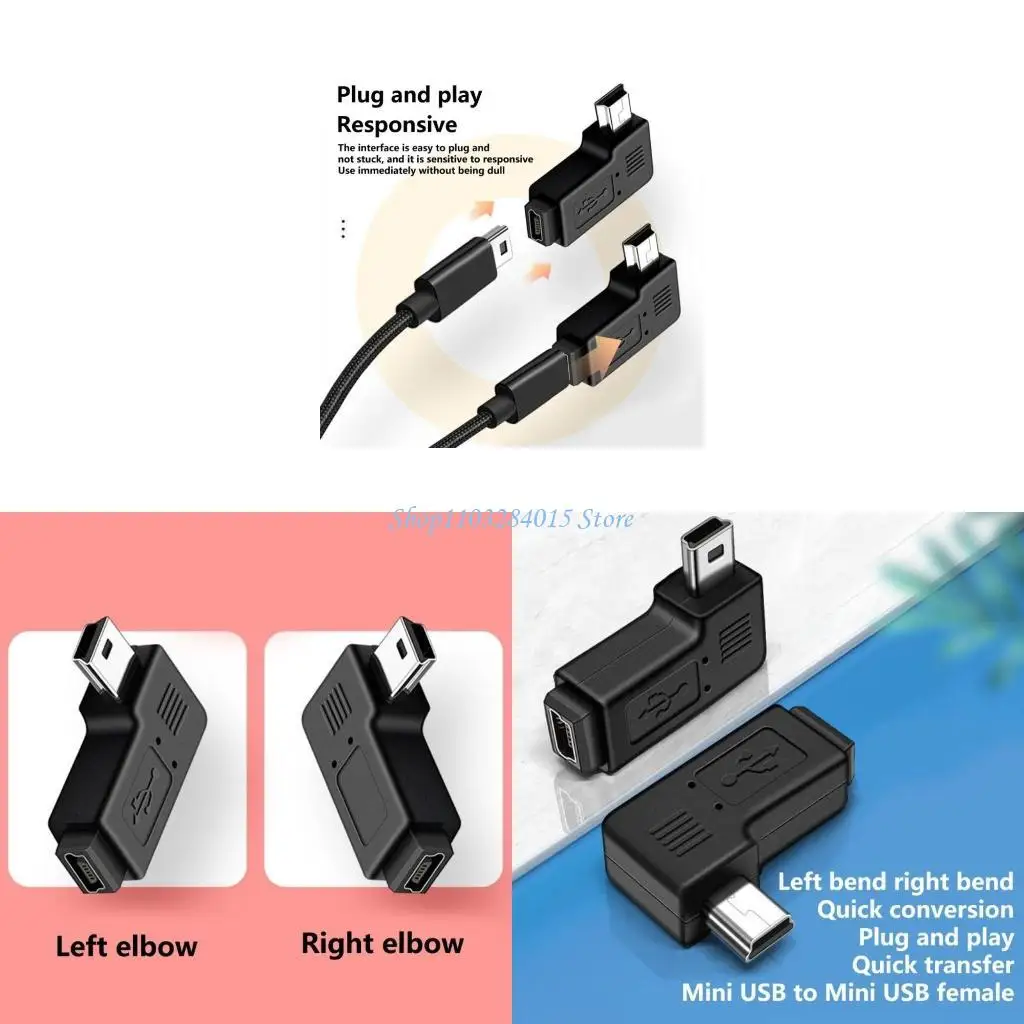 R6FF 90 graus esquerdo e reto angular Mini USB 5pin Male para feminino adaptador extensão feminina