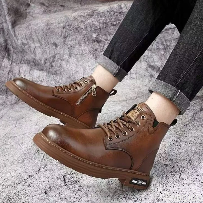 Moda versátil primavera outono novos sapatos masculinos de alta qualidade casual confortável sapatos masculinos na moda retro simples botas curtas quentes