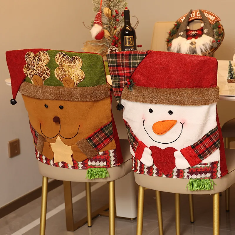 5PCS Christmas Chair Covers  Christmas Chair Decorations, Santa Snowman Chair Back Cover for Dinning Room Holiday Party Decor