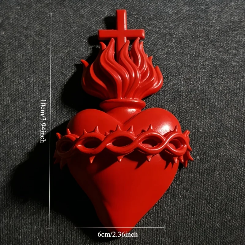 Sacred Heart Religious Ornament,Flame Cross & Crown of Thorns Sculpture,Elegant Desktop Faith Statue,Gift for Spiritual Space