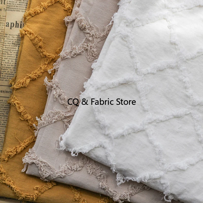 

Новая хлопковая и льняная жаккардовая ткань в скандинавском стиле с цветочной кисточкой для украшения дома, ткань «сделай сам», по метрам