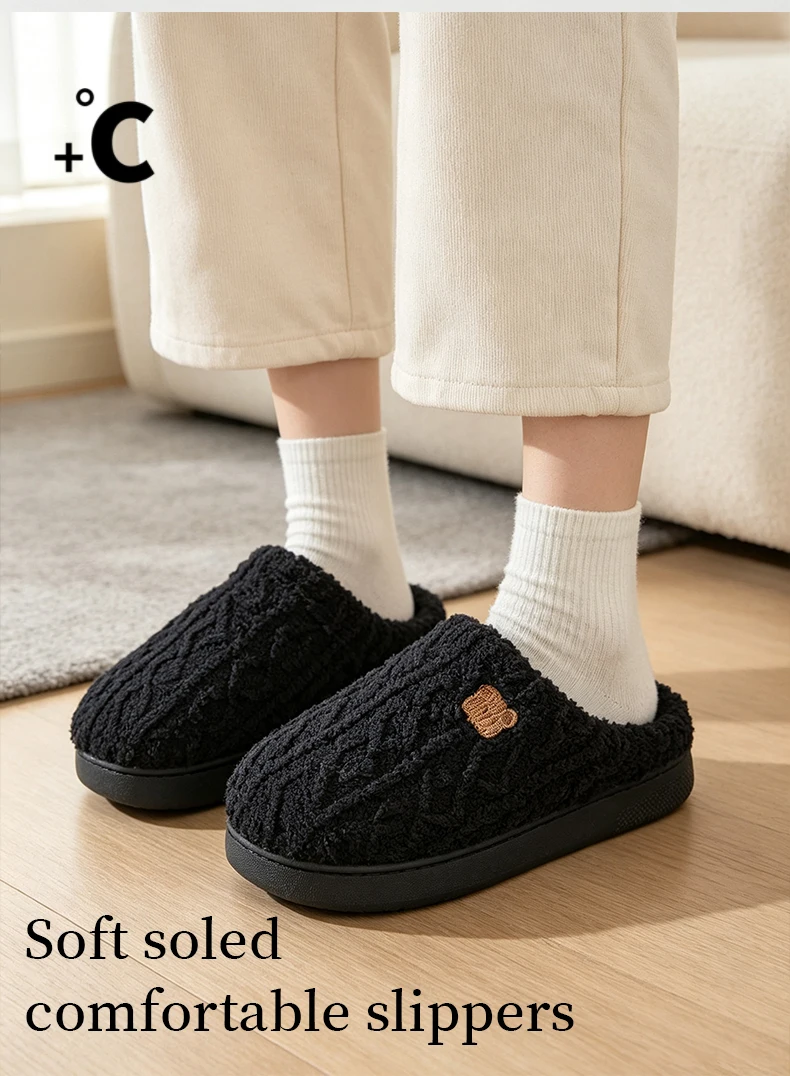 Damen-Hausschuhe aus flauschigem Memory-Schaumstoff, warm gefüttert mit Plüschfleece, gemütlich, weich, rutschfest, mit dicker Sohle, ideal für den Winter und Herbst. – Detail 4