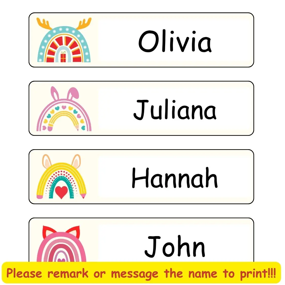 Personalized Waterproof Name Labels for kids Cute Blue Rainbow Custom Stickers Tags for Wattle Bottles Backpacks School Supplies