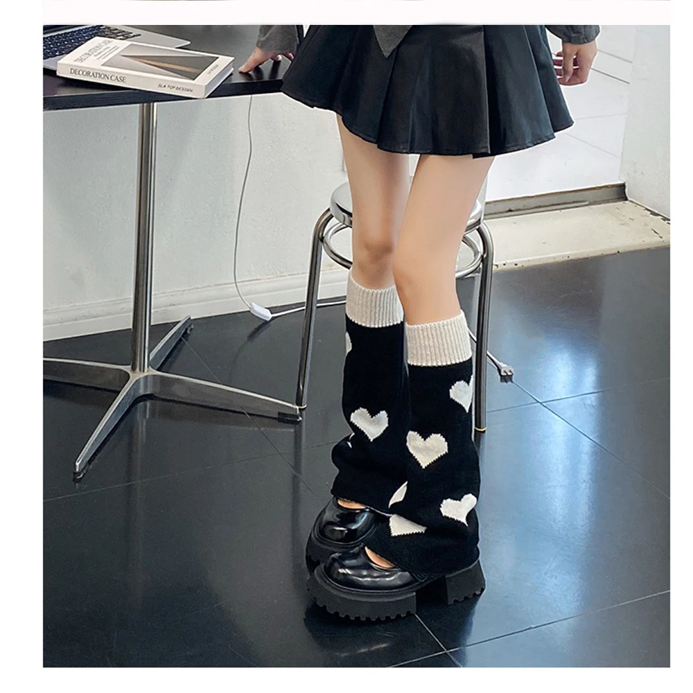 Calentador de piernas de punto Lolita Y2K, calcetines sueltos con estampado de corazón de amor, polainas de pantorrilla Jk, calentadores dulces, cubierta de pie, Otoño e Invierno