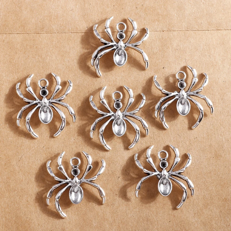 10pcs Retro Silver Color Alloy Cute Spider Charms Pendants for Jewelry Making DIY Earrings Necklaces Handmade Keychains Gifts