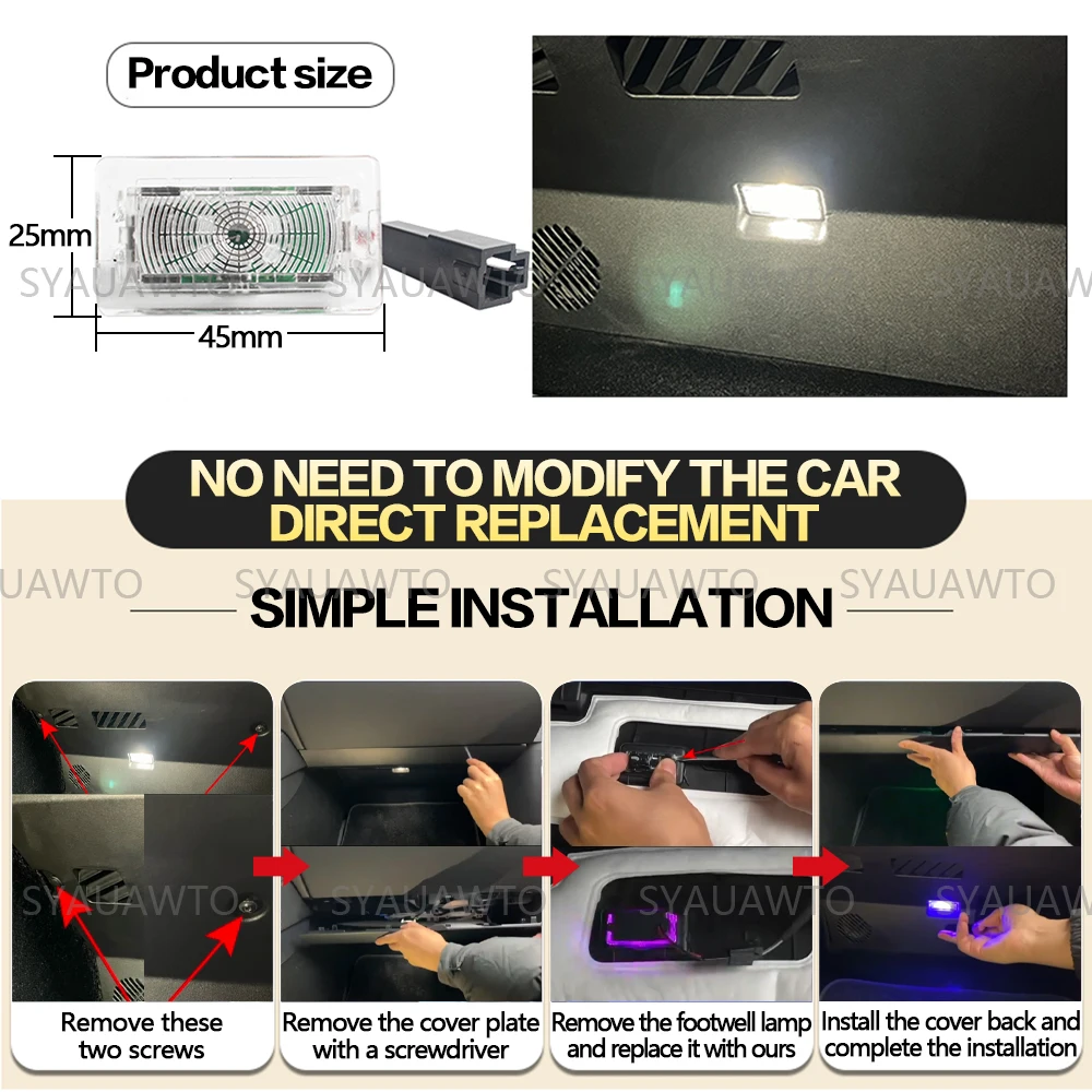 For TESLA Model 3 X Y S 2018 - 2023 LED Car RGB Footwell Lamp Atmosphere Light Interior Decorative Lighting Bulb Accessories