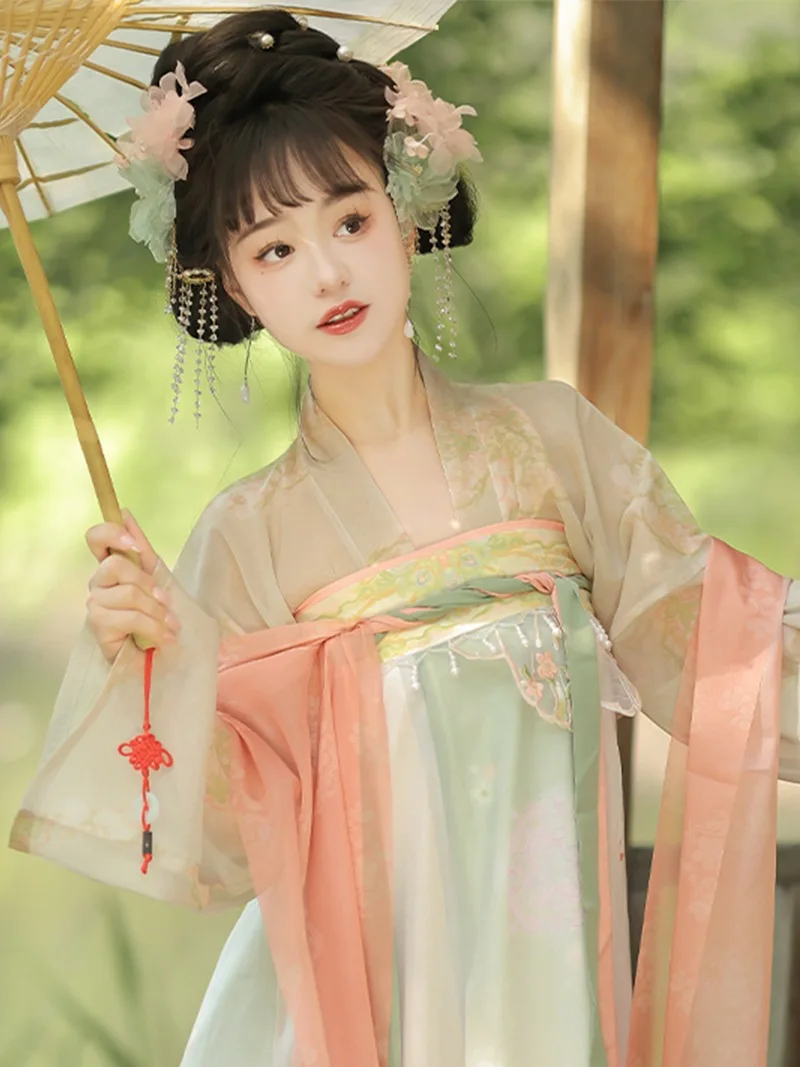 Nk01 original hanfu weiblich tang brust langes gebrochenes kleid sommer täglich stickerei bedrucktes altes kleid