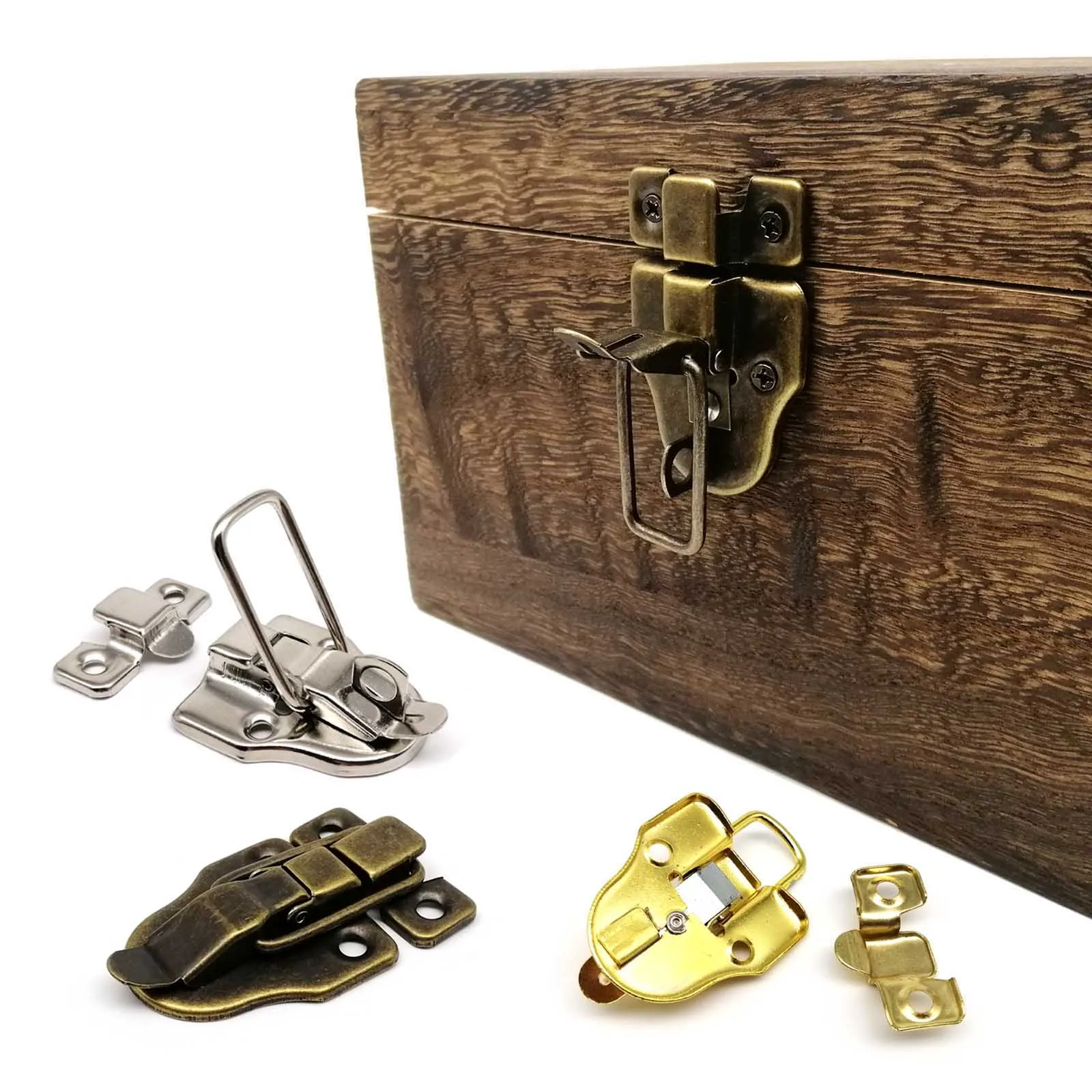 HZYUEGOU Antiker Messing-Silber-Goldener Schwerlast-Kastenverschluss für Schmuckkisten, Holz-Weinkisten, Koffer, Haspe, Riegel, Schloss – Detail 3
