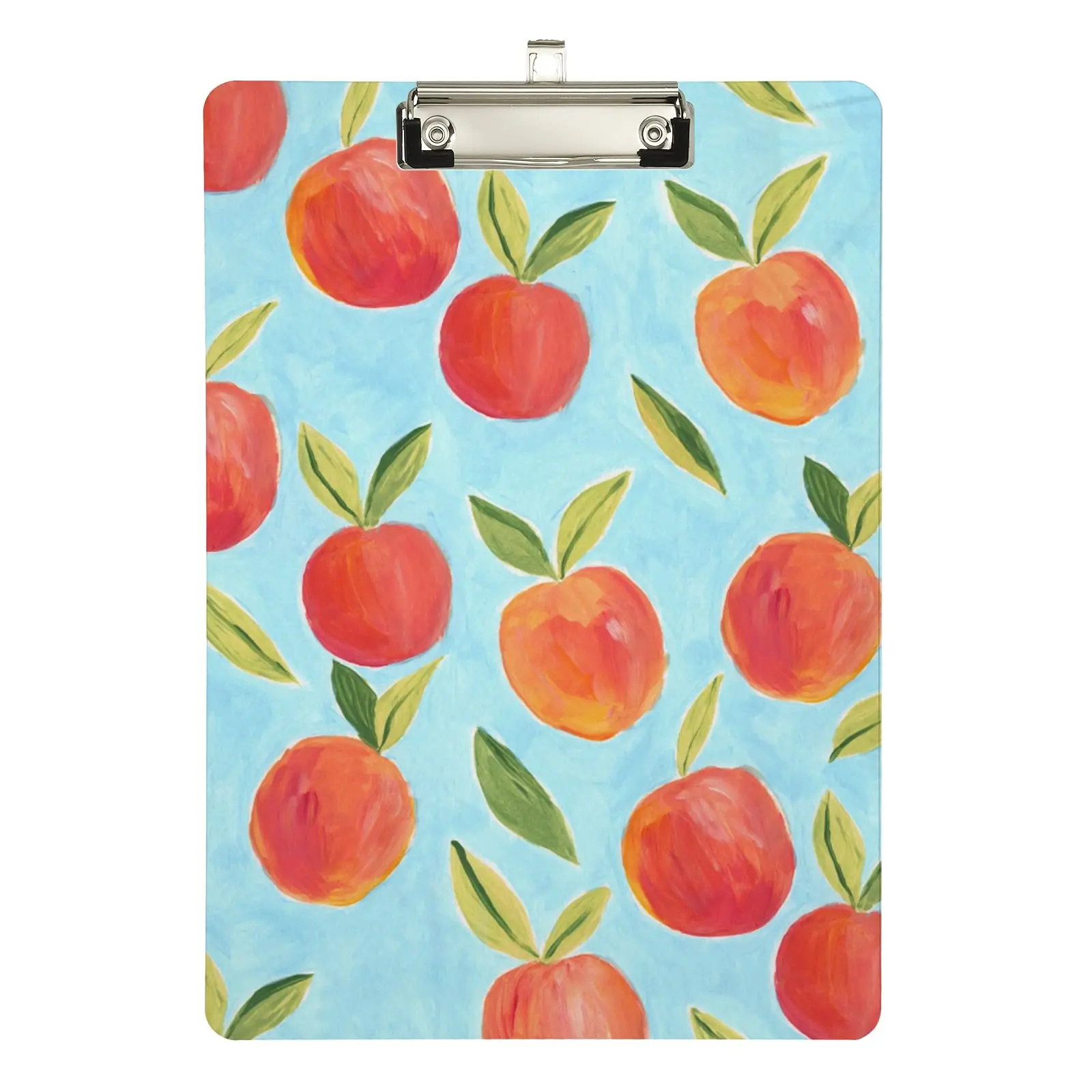 Peach Fruit Pattern Acrylic Clipboard Cute Clip Boards with Metal Clip Board for Men Women File Folder Doctors Office Supplies