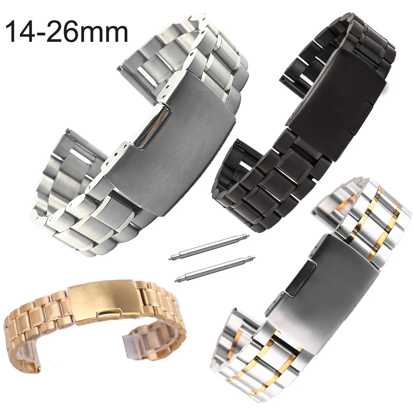 

Stainless Steel Metal Watch Band 14mm 16mm 18mm 19mm 20mm 21mm 22mm 24mm 26mm Watch Strap 5 Beads Wristband Bracelet Belt