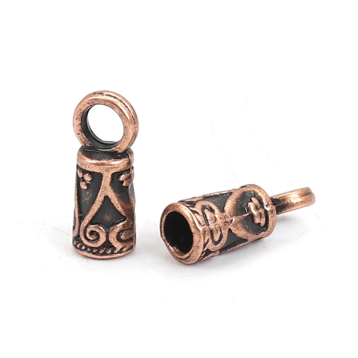 100 PCs Zinc Based Alloy Cord End Caps Cylinder Antique Copper Carved End Caps Jewelry Findings (Fits 3.6mm Cord) 14mm x 6mm