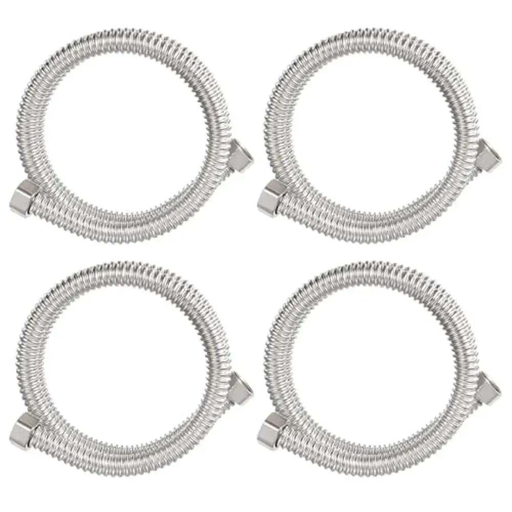 Flexible Stainless Steel Water Heater Hose 39.37 Inch 4 Pack Connector Corrugated Pipes Thread G1/2 Angle Valves Tee Fittings