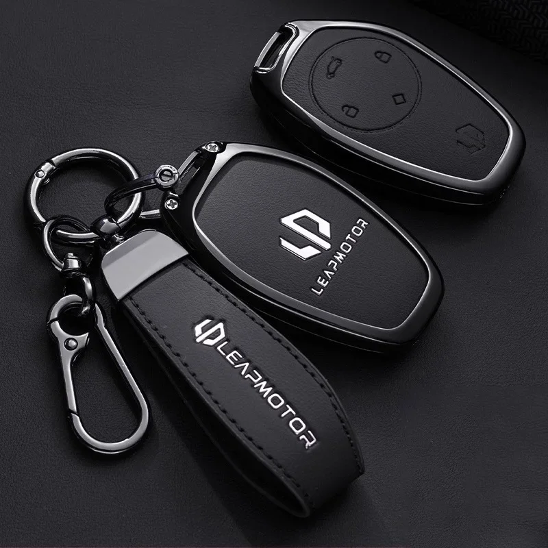 Car Key Case for Leapmotor T03 S01 C11 C10 C01 Zinc Alloy Leather Remote Cover Shell Keychain Ring Holder Fob Accessories